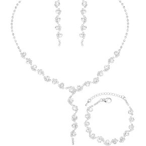 Elegant Bridal Jewelry Sets for Wedding Day Choker Necklace Dangle Earrings Link Bracelets Set for Bride Bridesmaids Prom Party Costume Accessories Women #1103