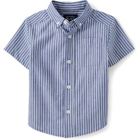 The Children's Place Baby Boys' and Toddler Poplin Short Sleeve Button Down Shirt, Football Print, 6-9 Months