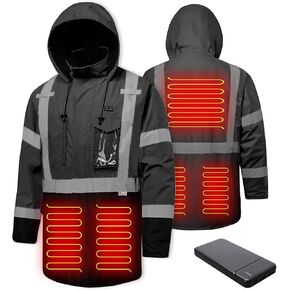 Heated Jacket for Men,3M Reflective Heated Parka,Waterproof CLASS 3 Hi-Vis jacket,High Visibility Work Coat