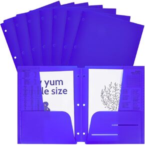 EOOUT Black Plastic 3 Hole Punch Pocket Folders, 8 Pack File Folders with Pockets and Prongs, Pocket Folders for School, Office and Home