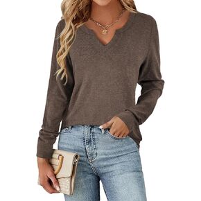 Womens Tops Fall Fashion Clothes Long Sleeve Shirts for Women Casual V Neck Tunics Ladies Trendy Blouses S-XXL