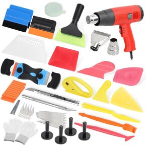 Vinyl Wrap Tool Kit, Car Wrap Kit with LCD Digital Display Heat Gun, Squeegee, Scraper, Film Cutting Tool, Magnet Holder Wrap Tool for Car Film Installation, Window Tinting Tool