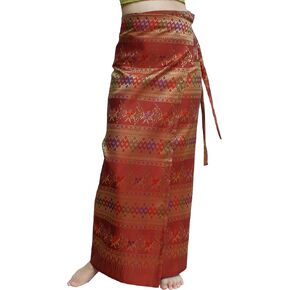 Silk Wrap Skirts Auang Lunag Pattern Sleek Long in Burgundy Red sz XL
