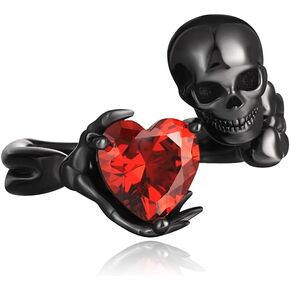 Black Gothic Skull Ring - Couple's 925 Sterling Silver Adjustable Promise Ring Jewelry Gift for her or Wife on Birthday, Valentine's Day or Anniversary