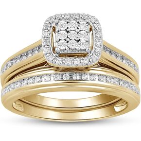 Jewelili Yellow Gold over Sterling Silver 1/5 Cttw Natural White Round Diamond Ring
