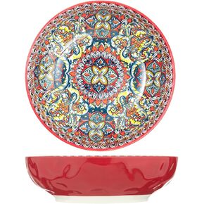 Boho Large Serving Bowls, 10.2 Inch Fruit Salad Bowls, Decorative Serving Dishes for Entertaining, 80 OZ Pasta Bowls Set of 2, Vibrant Colorful Soup Bowls for Party, Home Decor, Bohemian Style Gift