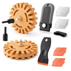 Gomake Decal Remover Eraser Wheel Tool Kit with Drill Adapter Vinyl Decal Adhesive Removal Tool with Razor Blade Scraper for Removing Pinstripes, Stickers, Adhesive Vinyl Decals from Cars