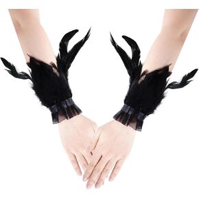 2 Pcs Black Feather Wrist Cuffs for Women Real Nature Feather Cuffs Feather Costume Accessories for Wedding Halloween Party