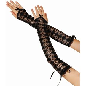 Latious Fingerless Lace Gloves Black Long Gloves Elbow Length Halloween Gloves for Women