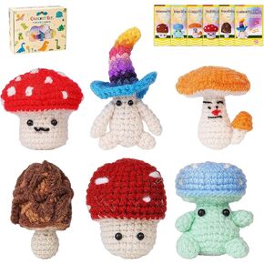KARBRING Crochet Kits for Beginners Adults, Mushrooms Beginners Crochet Kit, Crochet Set with Step-by-Step Video Tutorials, Crochet Starter Kit for Gift, Learn to Crochet, Soft Yarn