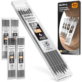 Nicpro 60 Pieces Carpenter Pencil Lead Refills 2.8mm, Lead Refill for Mechanical Carpenter Pencil, Break Resistant 2.8 mm Leads for Construction Pencils, Woodworking Pencil (Black)