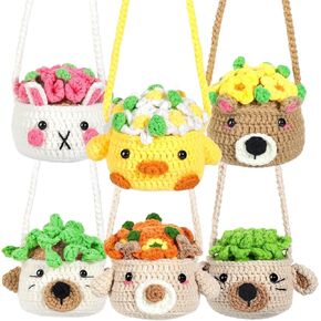 Crochet Kit for Beginners, Crochet Starter Kits with Step-by-Step Instructions and Video Tutorials, Complete Beginner Crochet Plant Kit for Adults Kids, 6 PCS Hanging Potted Plants Family