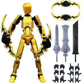 Assembled T13 Action Figure with Multiple Accessories, Black-Green 3D Printed Multi-Jointed Titan 13 Figure,Dummy 13 Desktop Decorative Toy