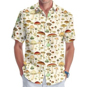 Mushroom Hawaiian Shirt, Mystical Mushroom Short Sleeve Button Shirt, Gifts for Birthday, Tropical Summer Gifts