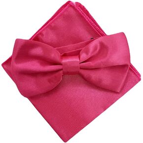 Men Solid Color Satin Pre-tied Bowtie Bow Tie Handkerchief Pocket Square Wedding Party Set