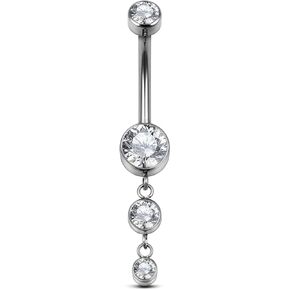 FINE4U Dangle Belly Button Rings 14G 10mm 12mm - ASTM F136 Implant Grade Real Titanium Belly Ring, Internally Threaded Hypoallergenic Navel Piercing Jewelry for Gift idea (Clear)