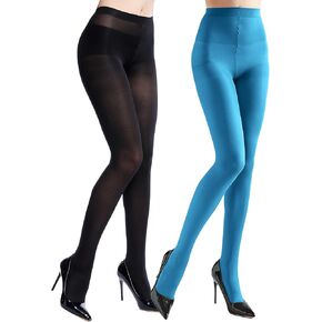 7 Colors 2 Pairs Women's 40 Denier Semi Opaque Tights, Nylon Black Tights for Women
