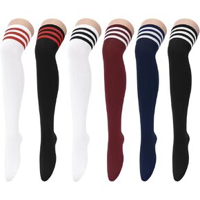 Zando 6 Pairs Striped Thigh High Socks for Women Striped Knee High Socks Thigh Highs Cosplay Stockings Programming Socks