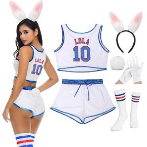Women Lola #10 Bunny Costume Space Jersey 90s Basketball Movie Outfit for Halloween Party White XS-XXL