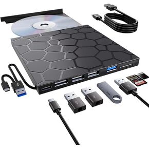 External CD DVD Drive for Laptop,Portable DVD Player for Laptop,USB 3.0 CD Burner +/-RW CD ROM External DVD Drive, cd reader for laptop Compatible with Laptop Desktop Mac,Windows 11/10/8/7 Linux