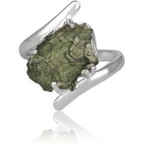 Moldavite Rough Ring 100% Gemstone 925 Sterling Silver Handmade BY HARSHITA JEWELLERY