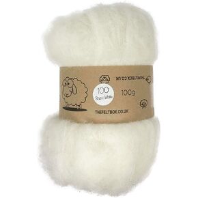 Short Fiber Carded Batts Needle Felting Wool Use as Core or Finishing Wool 100 g | 3.5 oz- White #100