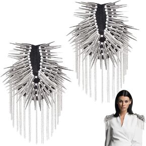 WEBEEDY 2 PCS S houlder Epaulet Shoulder Rivet Tassel Epaulet Board Punk Rivet Tassels Shoulder Board Arm Badge Epaulettes Gothic Punk Long Rivet Stud Spike Mark for Performance Show