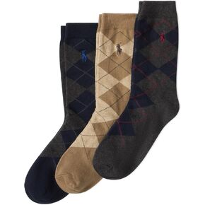 POLO RALPH LAUREN boys Argyle Pattern Dress Crew Socks - 3 Pair Pack - Soft Lightweight Cotton Comfort