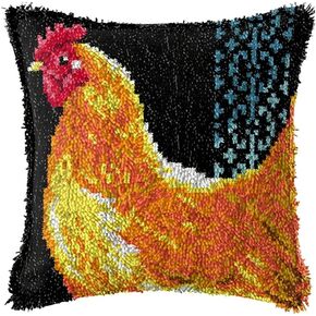 Chicken Hen Latch Hook Kits Pillow Printed Canvas DIY Handmade Cushion Crochet Yarn Embroidery Needlework Hook Latch Kit Pillowcase Rug Cover Christmas Home Sofa Decoration 43x43cm