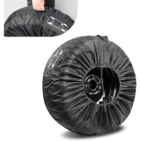 1 PC Car Tire Protector, 31.49" 210T Oxford Cloth Sun Dustproof 19"-23" Spare Tire Storage Bag with Handle, Four Seasons Universal Portable Anti-Scratch Accessories for Cars (Black #L)