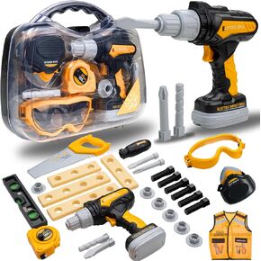 Kids Tool Set - Toddler Tool Playset with Electric Drill, Nuts, Bolts, Screw Driver, and More - Toy Tools & Construction Kit, Gift for Boys & Girls - Toolbox for Kids Ages 3 4 5 6+ (Yellow Tools)
