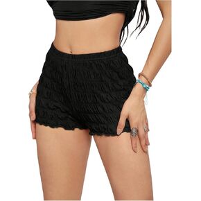 SOLY HUX Women's Elastic Waist Shorts Lettuce Trim Casual Summer Shorts
