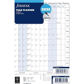 Filofax Calendar Diary Refill, A5 Size, Horizontal Year Planner, White Paper, English, 2025 (C68506-25)