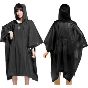 2 Pack Reusable Rain Ponchos for Adults with Drawstring Hood Raincoats Survival Emergency Heavy Duty Rain Jacket