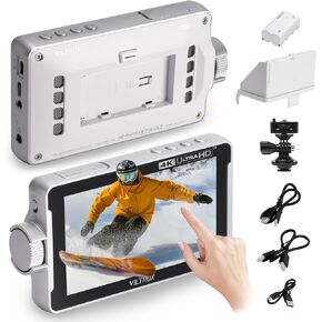 VILTROX DC-V1 شاشة لمس بيضاء للكاميرا مقاس 5.5 بوصة، شاشة كاميرا 4K HDMI DSLR مع بطارية، مدخل ظلة، مخرج التركيز، مساعدة التركيز ثلاثي الأبعاد LUT 160 درجة زاوية رؤية واسعة DC 12V Type-C 5V في