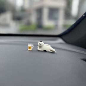 Cute Cat and Beer Car Dashboard Accessories, Fun Car Rearview Mirror Decorations, Kawaii Desk Office Decorations for Men Women
