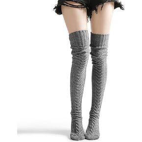 VIBILIA Thigh High Socks Cable Knit Boot Socks Over the Knee Extra Long Leg Warmers for Women Winter Warm Fashion - Grey