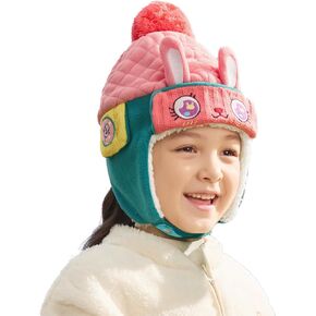 Toddler Warm Beanie with Earflap Cute Winter Hat with Pompom Thicken Pilot Hat