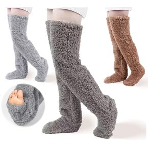 3pairs Women's Fuzzy Thigh High Socks, Furry Over Knee Fluffy Long Leg Socks, Stockings Winter Indoor Sleeping Warmers