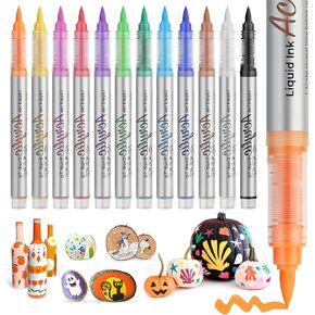 Acrylic Paint Pens Markers, 12 Colors Paint Markers for Halloween Pumpkin Painting,Metallic Art Marker,for Adults Card Making,Rocks Painting,Wood,Glass,School Scrapbooking Supplies