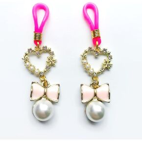 SIGZKK Nipple Jewelry Non Piercing Gold Heart Bow Pearls Nipple Noose Body Chains Adjustable Women Non Pierced Nipple Rings (Pink Bowknot)