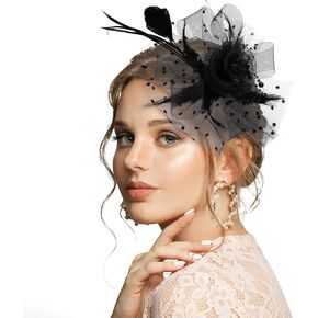 Tea Party Hats for Women Flower Mesh Ribbons Feathers Clip Kentucky Derby Headdress Headband Hair Clip for Wedding