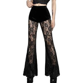 Goth Bell Bottom Pants for Women Punk Flare Stretch Y2k Emo 70s Black