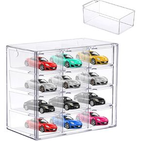 Storage Case for 12 Model Car 1/64 Scale Toy Model Cars Display Case Organizer Container Box with 12 Drawers Compartments Portable Transparent Carrying Holder Fit for 1:64 Scale Vehicles (Box Only) in Kuwait