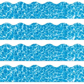 69Ft Ocean Wave Bulletin Board Border Pool Water Ripples 60Pcs Blue Sea Scalloped Trim Border Stickers Decal for Summer School Classroom Office Chalkboard Party Decor