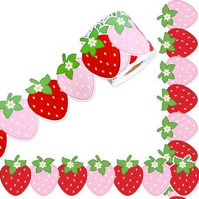 65.6Ft Strawberry Bulletin Board Borders Cute Red Pink Strawberry Die Cut Trim Border Roll for Office Classroom School Chalkboard Decor