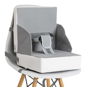 Portable Baby Seat Travel, Toddler Booster Seat for Dining Table, Compact Fold with Straps for Indoor, Gray