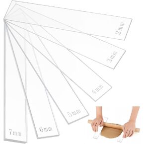 BENECREAT 12Pcs 6 Size Acrylic Polymer Clay Depth Guide Set, 2,3,4,5,6,7mmAdjustable Clay Rolling Pin Guide with Protective Film for Polymer Earrings, Roller Depth Guides