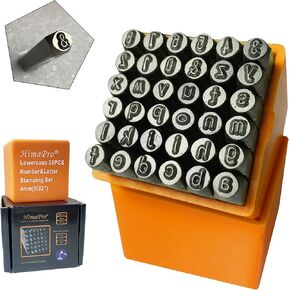 HimaPro Letter & Number Stamp Set(36 pcs Industrial Grade Lower case 'a'-'z' & '0'-'9') in a Plastic Square-Shaped Box (6mm 1/4 Inch)