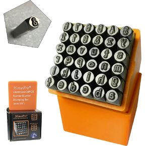 HimaPro Letter & Number Stamp Set(36 pcs Industrial Grade Lower case 'a'-'z' & '0'-'9') in a Plastic Square-Shaped Box (6mm 1/4 Inch)